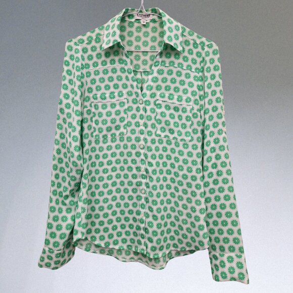 Express Lime Print Button-up Blouse - Picture 1 of 3